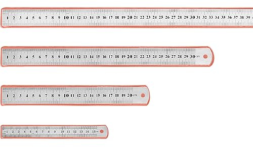 STCRERAG 4 Pcs Stainless Steel Ruler Set Metal Straight Edge Rulers Metric Imperial Dual Marking Rulers Precision Engineering Ruler for Office Engineering Drawings(15/20/30/40cm)