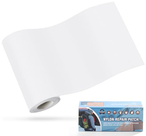 OAZ Nylon Selbstklebende Patches, 1 Rolle 10x160cm Selbstklebender Wasserdichte Reparatur Patch, Nylon Flicken Selbstklebend Weiß, für Zelte, Daunenjacke, Schlafsack, Tasche