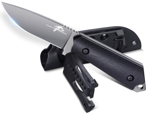Purple Dragon Premium Full Tang Survival Messer Outdoor mit Kydexscheide und G10 Griff, Scharfes Feststehende Klinge Bushcraft Messer aus D2 Stahl,Jagdmesser Geschenk für Männer