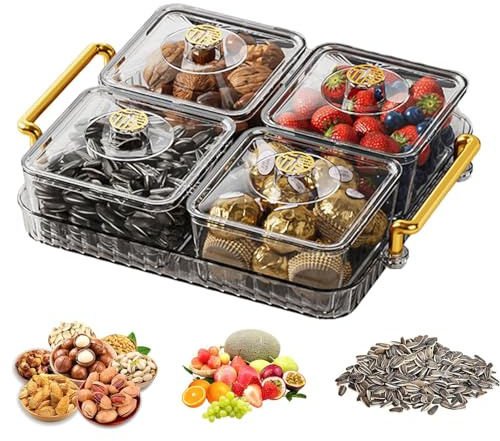 Aznever Serviertablett mit Fächern, geteiltes Snacktablett - Snackplatten-Organizer,Tragbares, durchsichtiges, Elegantes, langlebiges, abnehmbares, modisches Serviertablett mit Deckel und Griff