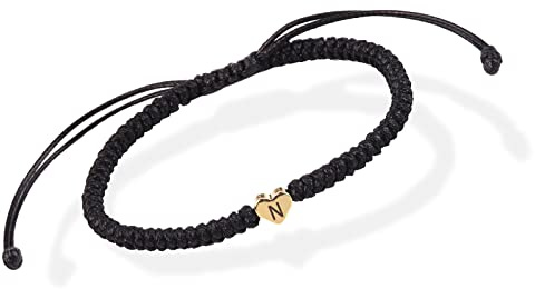 Armband mit Buchstaben und Herz für Pärchen, Initial Armband A-Z Gravur Armband für Frauen und Männer, Partnerarmband Freundschaftsarmband Geschenk Paar Valentine's Day Geschenke (Schwarz, N)