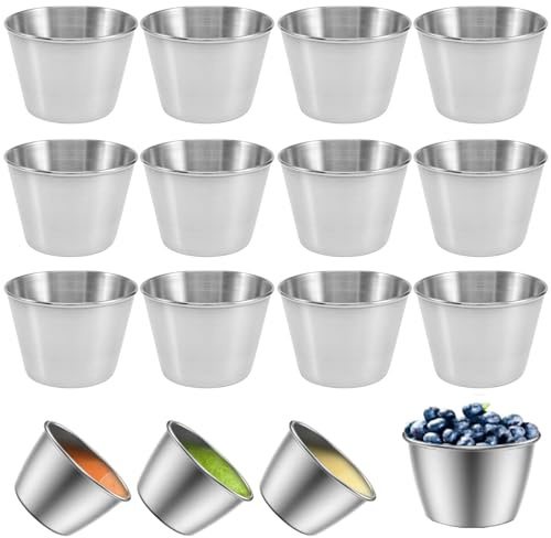 Orimommth 12 Pack Stainless Steel Condiment Cups, Round Storage Containers Portion Cups for Sauce, Dips, Ice Cream