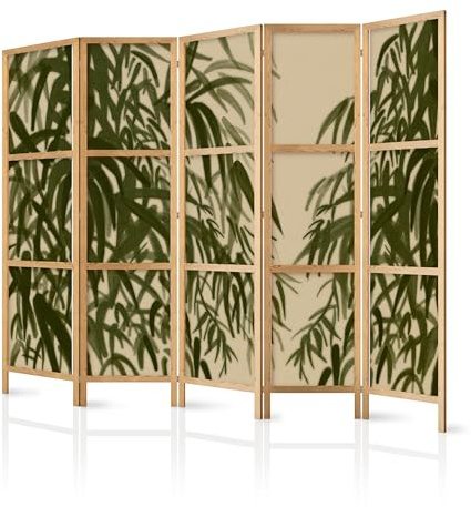 murando - Paravent Raumteiler Holz Botanik Abstrakt, 225x172 cm, 5-teilig | Mobiler Sichtschutz, sofort einsatzbereit, Holzrahmen, ideal fürs Wohnzimmer oder Büro, geruchsneutral, lichtbeständig