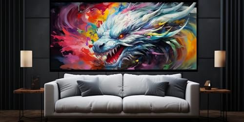 Diamond Painting Malen Nach Zahlen Erwachsene, Bunter Drache Diamond Painting Erwachsene 5D Diamant Painting Bilder Kinder, DIY Daiming Panting Cross Stickerei für Home Wanddekoration 55x110 cm,D63