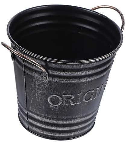 Retro Blumenkübel aus Eisen mit Zwei Henkeln, Schwarz für Deko