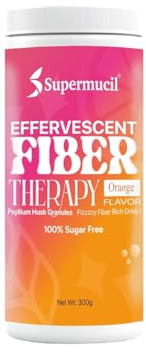 SUPERMUCIL Thérapie par fibres effervescentes au psyllium (Sat Isabgol), 300 g, saveur orange, sans sucre, santé digestive, soulagement de la constipation et nettoyage intestinal