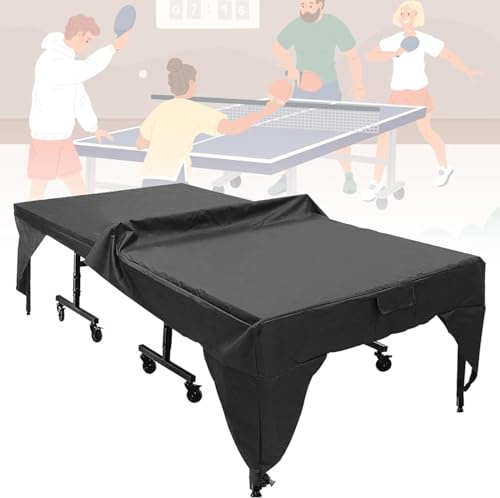 Crysterris Tischtennisplatte Abdeckung Outdoor,Schutzhülle für Tischtennistisch wasserdichte, Wetterfest Winddicht Abdeckplane für Tischtennis mit Kordelzug(Size:280 * 153 * 73cm,Color:Black)