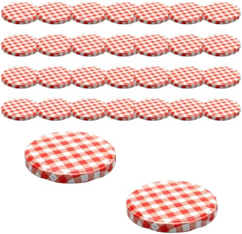 mikken 30 Deckel TO 82/8,5 cm für Einmachgläser Twist-Off Ersatzdeckel Schraubdeckel für Sturzgläser und Marmeladengläser rot/weiss kariert