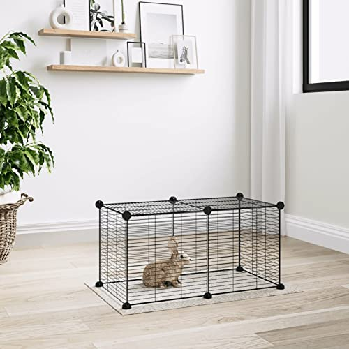LAPOOH 8-TLG. Haustierkäfig, Meerschweinchen Käfig, Meerschweinchen Gehege, Kleintierkäfig, Freigehege Für Kaninchen, Hasenkäfig, Kaninchenstall, Kaninchengehege, Schwarz 35x35 cm Stahl