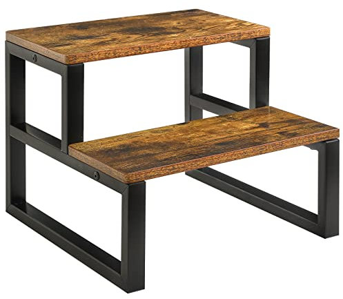 IBUYKE Wooden Step Stools for Adults Kids, Heavy Duty 2-Step Stool with 500 Lbs Capacity, Non-Slip Bedside Step Stool for High Beds Bedroom Livingroom Bathroom Kitchen, Rustic Brown TBD002H