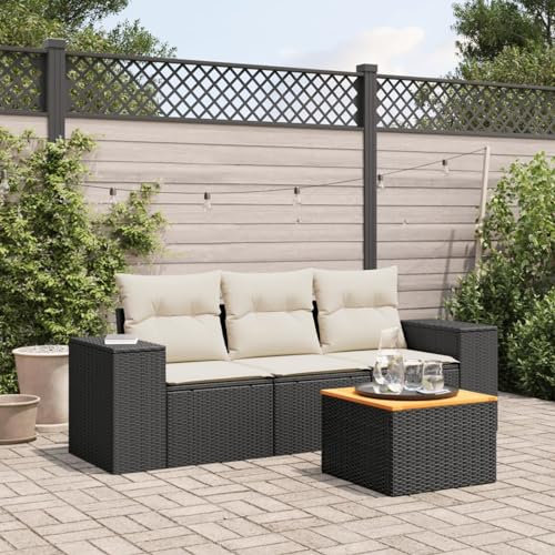 Xichuzi 4-TLG. Garten-Sofagarnitur mit Kissen Schwarz Poly Rattan, Lounge Gartenmöbel Set, Möbelsets, Balkon Möbel, Gartenlounge, Gartensofa - 3257645