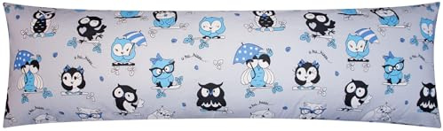 Heubergshop Renforcé Seitenschläferkissen Bezug 40x145cm - Eule (EW-Eule) | Tiere Vögel - 100% Baumwolle, Kissenbezug, Kinder, Reißverschluss auf der langen Seite