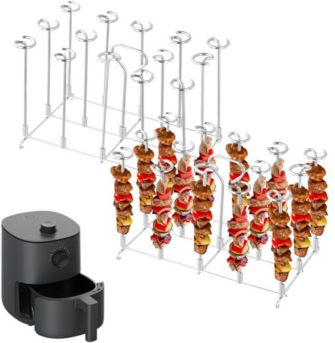 Dokeno Airfryer Zubehör Grillrost, Heißluftfritteuse Grillrost mit Spieße, Luftfritteusen-Zubehör, Vertikaler Spieß Rack Set, Airfryer Heißluftfritteuse Zubehör Kompatibel mit Ninja Foodi