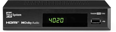 Tele System Decoder Digitale Terrestre e Satellitare 2025 TS4020 PRO, DVB-T/T2 e DVB-S/S2 HEVC HD HDR10 HLG, Decoder TV con Telecomando Unico per ricevitore e TV. USB Media Player.