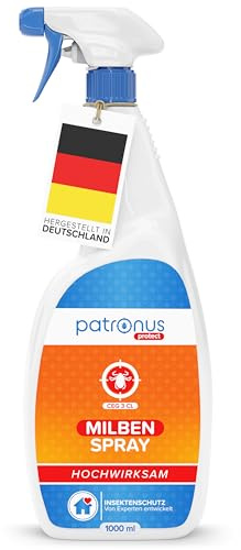 Patronus Milbenspray für Matratzen und Polster 1000 ml - speziell für Hausstaub-Allergiker - Milben-Spray mit Sofortschutz zur Abwehr gegen Hausstaubmilben, mit dezentem Eukalyptus-Zitrusduft