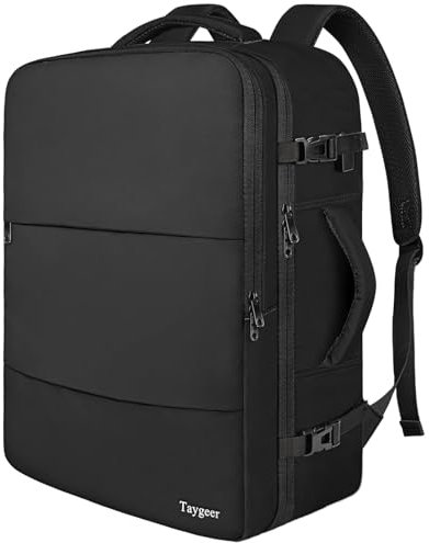 Taygeer Handgepäck Rucksack 55x40x20, Reiserucksack Handgepäck Flugzeug Herren, 44L Groß Laptop Rucksack 18.4 Zoll, Travel Backpack Wasserabweisend Damen für Lufthansa Ryanair, Schwarz