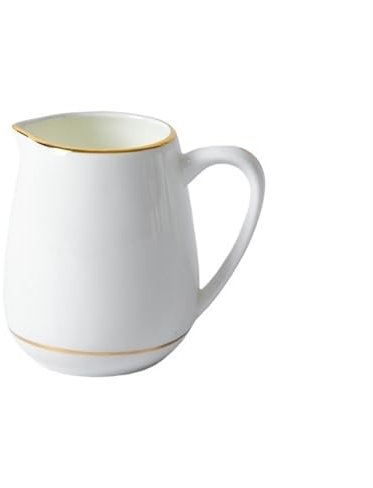 GEK208130 Sauce Boat White Ceramics Gravy Boat Porcelain Coffee Milk Creamer Pitcher with Handle and Golden Edge Decoration for Home and Kitchen Milk Pitcher(180ml)