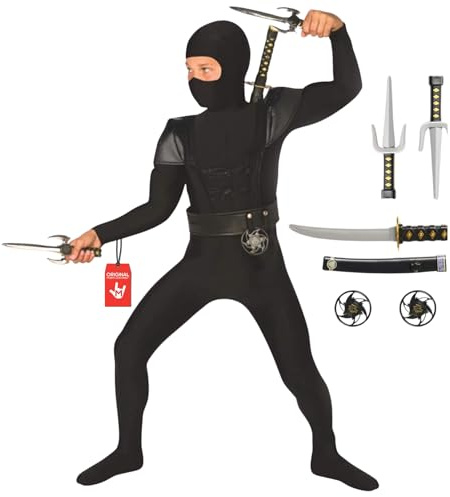 Morph Deguisement Ninja Enfant, Costume Guerrier Halloween Enfant | Combinaison à Capuche, Gilet & Accessoires, Style Guerrier Furtif, Parfait pour Halloween, Idéal pour les Jeux de Rôle