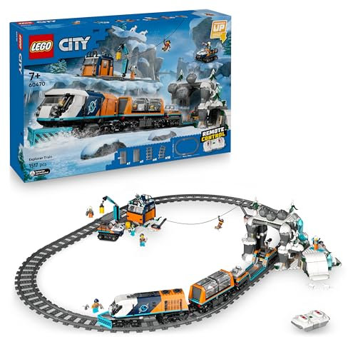 LEGO City Trains Arktis-Polarexpress - Spielzeug mit ferngesteuertem Zug - Schneepflug, 22 Gleissegmente, 6 Minifiguren & Felssturz-Funktion – Geschenk für Jungen & Mädchen ab 7 Jahren - 60470