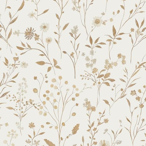 LiKiLiKi Klebefolie Möbel Beige Blumentapete 44×300 cm Vintage Selbstklebende Tapete Klebetapete für Küche Schlafzimmer Wohnzimmer Schrank Abwaschbare und Wasserfest