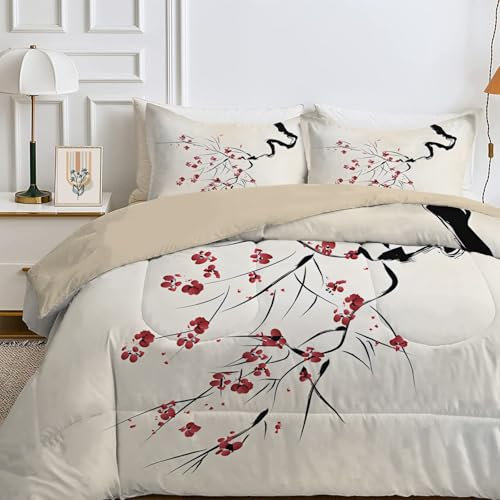 SYHIEGO Blumen Bettdecke 135x200 cm, 4-Jahreszeiten Steppdecke, Waschbare Ganzjahresdecke ohne Bezug, Pflanzen Muster Weiche Schlafdecke, Einzelbettdecke, Beige -Ea231