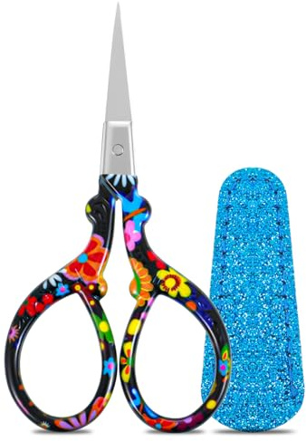 Handarbetssax liten broderisax, sysax, applikationssax, tygsax, trådsax, vass med läderfodral för handarbete, hantverk, gör-det-själv