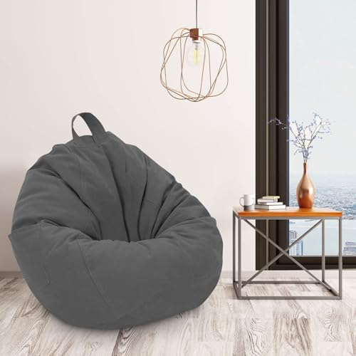 Bean Bag Chair Cover 90x110CM Lounger Bean Bag Storage Chair Cover Bean Bag Chair Sofa Cover Without Filler Sofa Beanbag Stuffed Chair Cover (Dark Grey)