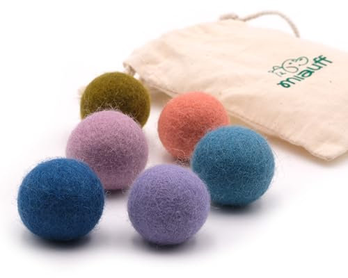 Miauff Filzbälle für Katzen - 6er Set aus 100% Wolle - Handgemachtes, nachhaltiges Kitten Spielzeug, Katzenspielzeug/Spielbälle aus Filz (bunt)