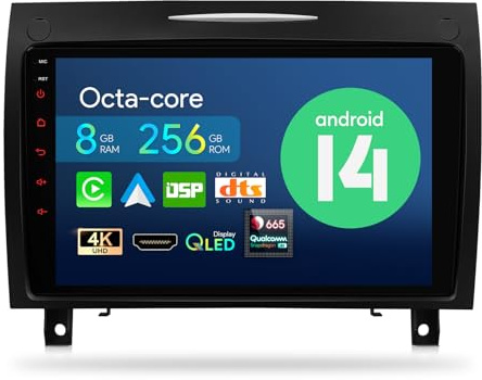 XTRONS 9 Car Stereo for Mercedes Benz SLK-Class R171(2004-2011), Android 14 Qualcomm 665 Radio Player Auto GPS Navigation Octa Core 8+256GB DSP Wireless CarPlay 4G Support 4K Video AHD Camera DAB+