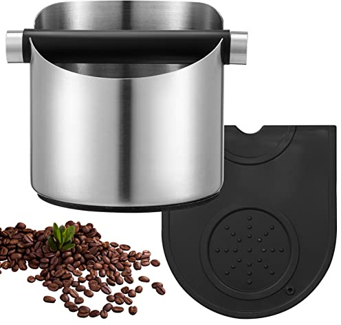 VERDANVERSE Contenedor Para Café Expreso Acero Inoxidable 11.5x11 Cm Con Barra Golpeadora Antideslizante Para Hogar, Bares y Restaurantes