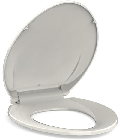 Elongated Toilet Seat Slow Close, Quiet Toilet Seat Cover with Never Loosen Durable Toilet Seat Lid Easy to Install & Clean, Polypropylene (PP), 19 Elongated Biscuit