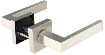 Aperit Manija de puerta: Par de tiradores de acero inoxidable con rosetas cuadradas - Conjunto de manijas para puertas interiores – Esquina moderna 49.334.06