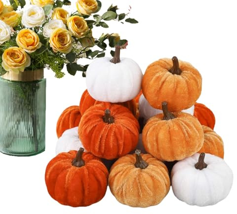 Halloween sammetsprydnader - 16 stycken höstdekorationer för kök, utomhus, uteplats, trädgård, inomhusfönster, entré