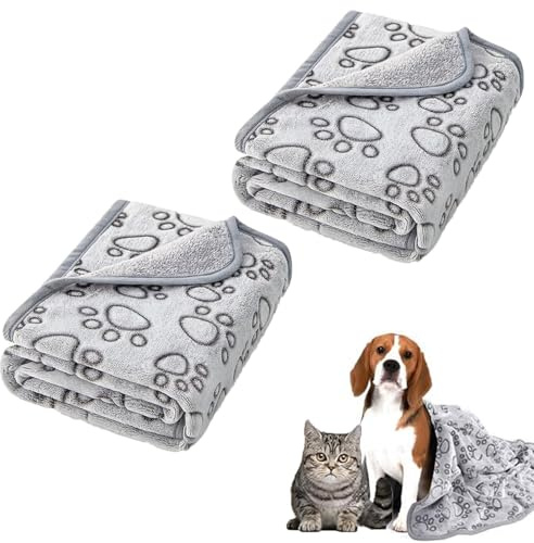 QhgPnt Pet Blanket, 2 Pack Washable Dog Blankets and Cat Blankets with Paw Print Design, Soft Fleece for Small Medium Pets, Ideal for Beds, Sofas, and Car Seats, 60x40cm and 76x52cm