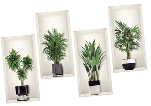 Tofficu Autocollants Muraux Végétaux 3d Pour Décoration Murale, Autocollants Muraux Adhésifs Verts, Motifs Plantes Réalistes Pour Salon Et Chambre, Lot De 4 Set De Pièces 23.4x45.5 Cm, Usage Intérieur