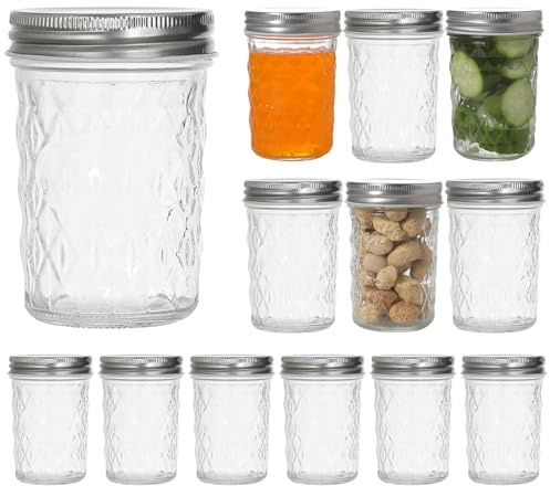 Hniuyun 12 Pack 8 oz (240ml) Mason Jars with Regular Lids – Clear Glass Canning Jars for Pickling, Jam, Fermenting, Overnight Oats & Party Favors | Food Storage Containers