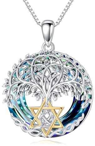 PROESS Collar con árbol de la vida, plata de ley 925, cristal de la estrella de David, colgante del árbol de la vida, joyas de estrella de David, regalos para hombre