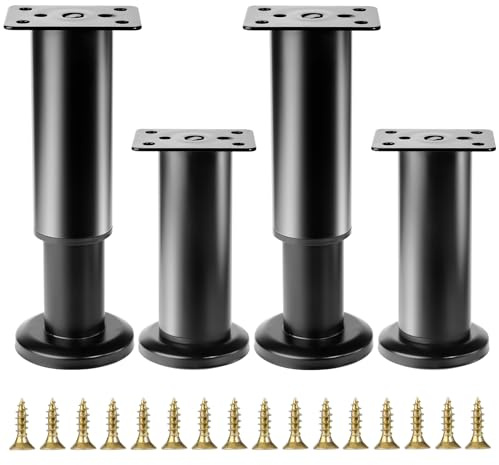 SZSIQI 4 Pcs Adjustable Furniture Legs, 3.15-4.7 Inch Height Adjustable Furniture Feet, Black Metal Cabinet Legs Supports, Sofa Feet, Table Legsfor Kitchen Cabinets Cupboard Desk Feets