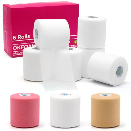 OK TAPE Prewrap Tape (6 Rollen) Leichtschaum Unterlage für Sport,Schutz für Knöchel, Handgelenke, Hände und Knie Hautverletzungen und Kleberückstände Vermeiden, 7cm x 11m,Weiß