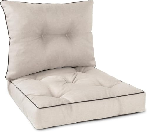 normani Outdoor-Auflagen Set aus 2 oder 3 Kissen | Rücken- & Stuhlkissen für Gartenstuhl & Loungemöbel mit weicher Füllung – Stuhlkissen Made in Europe Beige 50x50 + 50x40