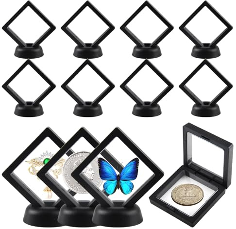LEIMEND 12 Pezzi Cornice Galleggiante Scatola Espositiva Trasparente 3D con Base Antipolvere Progettata per Esporre Foto Monete Collana Bracciale Orecchini (7 x 7 cm Nero)