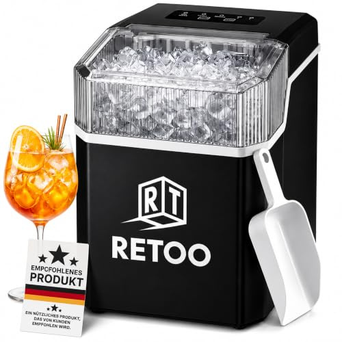 Retoo Eiswürfelmaschine, 12kg/tag Kompakt Ice Maker 9 Eiswürfel/6 Min für Küche Bar Büro – Schneller Eiswürfelbereiter mit Selbstreinigung, 2 Eiswürfelgrößen, Tragbare Eiswürfelmaschine