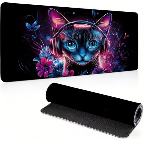 FHFFTZSC Tappetino Mouse Gaming, 900x300mm Tappetino Mouse XXL nero 0c0-279 | Mouse Pad Grande, Ottimizzato per i Sensori da Gioco, Migliora Precisione e Velocità, per Mac e PC, gatto