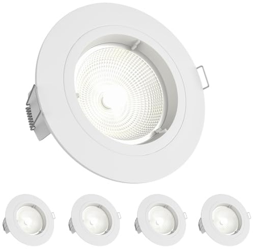 National Lighting Recessed Lighting - Mains Powered LED Spot Lights Downlights for Ceiling - IP20 Rated GU10 Fitting for Halogen or LED - Matt White Finish, Fixed Version – Pack of 4