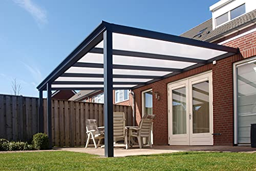 Terrassendach Terrassenüberdachung Bosco Bausatz mit Alu-Unterkonstruktion, Regenrinne und Montagematerial Stegplatte:Polycarbonat Ultra-klar|Abmessungen Terrassendach (B x T):6060 x 4000