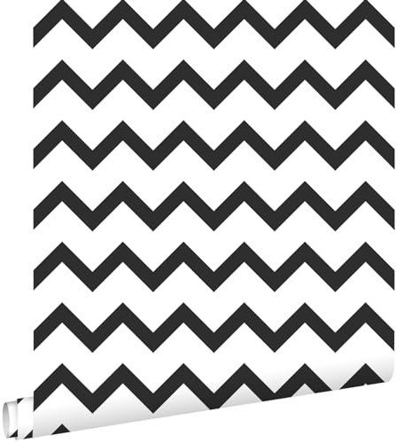 papier peint chevrons noir et blanc 0,53 x 10,05 m - ESTAhome
