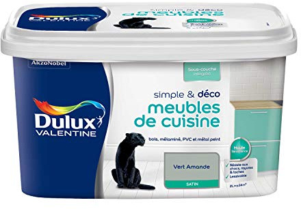 Dulux Valentine Simple & Déco Peinture intérieure de Rénovation - Pour vos meubles de cuisine en bois, mélaminé, PVC, métal peint - Couleur : Vert Amande Satin - 2L - 5330480