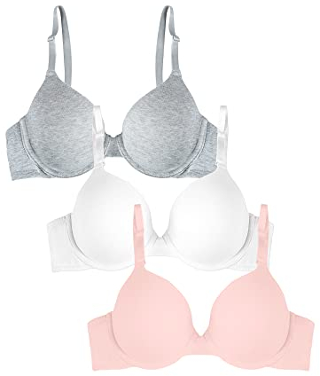 Fruit of the Loom Women's T-Shirt Bra, Opaque, Blushing Rose/White/Grey Heather, 38C (Pack of 3)