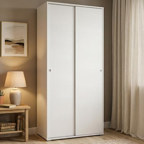 Dmora - Armoire Dalia, armoire avec 2 portes coulissantes et 4 étagères, mobilier de chambre polyvalent moderne, 100% Made in Italy, 90x45h195 cm, Blanc