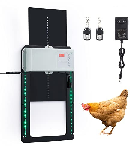 CO-Z Automatische Hühnerklappe 30W Hühnertür Türöffner Hühnerstall mit Lichtsensor Zeitschaltuhr Fernbedienung Hühnerstalltor Hühnerhaus Öffner Kit für Sichere Hühnerhaltung (Mit Schieber 30 x 45 cm)